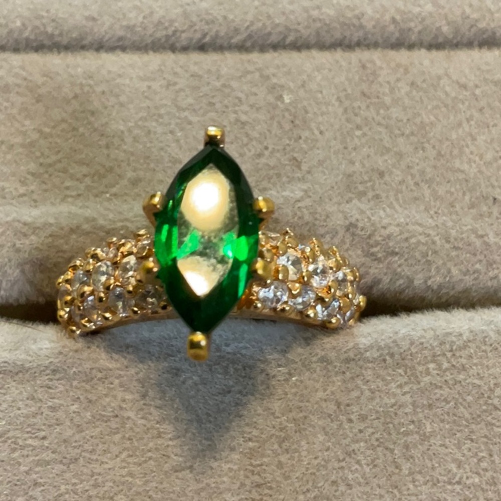 Gold plated sterling silver with marquis cut green stone